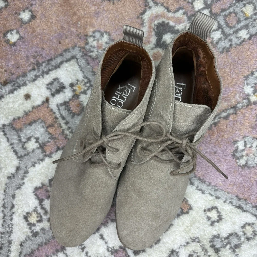 Franco Sarto Chukka Ankle Booties Beige‎ Suede Leather 8 Palazzo Boho Casual